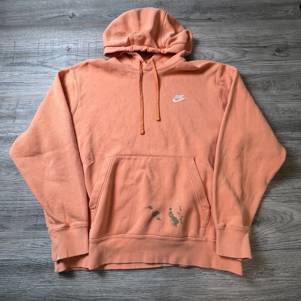 Nike Pullover Hoodie Mens Large Peach Pink Fleece Logo Sportswear Q77